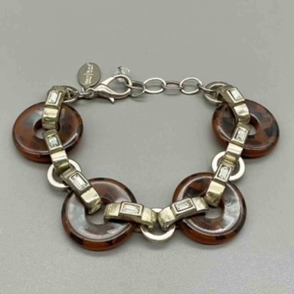 White House Black Market Bracelet Womens Brown Tortoise Crystal Link 8.5 Inch